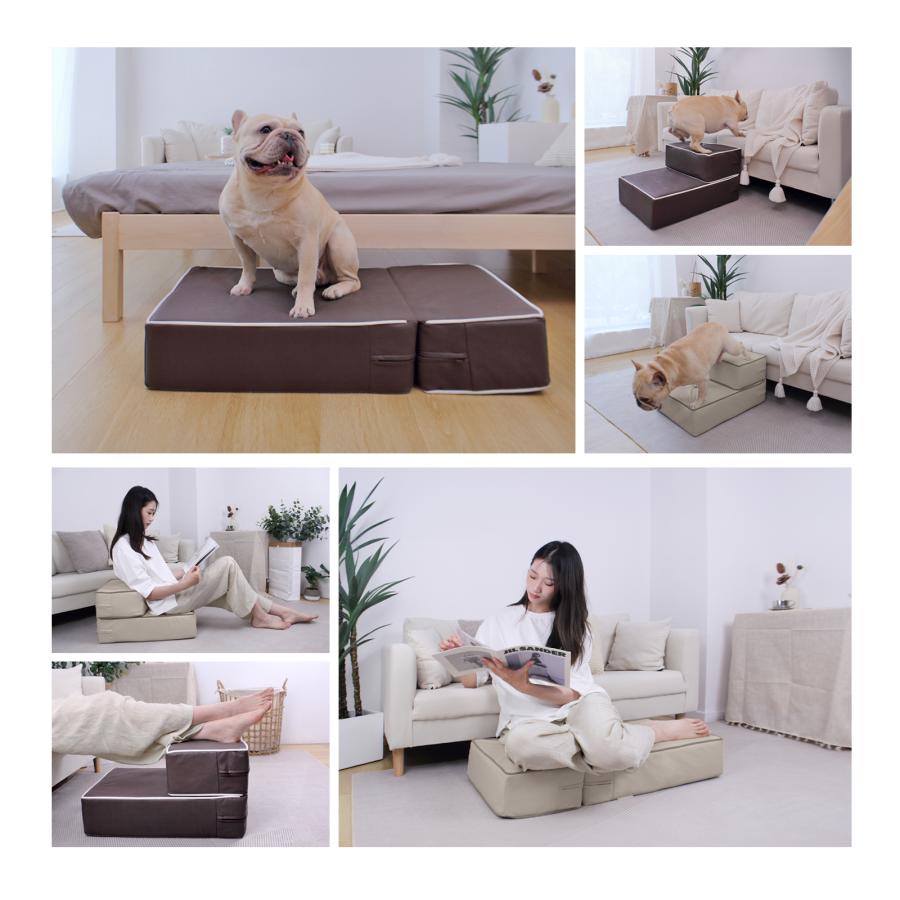 足腰に優しいドッグステップ 犬 階段 ステップ  2段 高さ30cm 撥水 滑りにくいPUレザー 犬 ペット ステップ 犬の階段 犬用階段 滑り止め