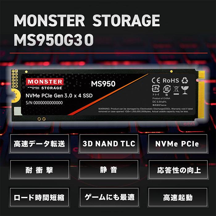 Monster Storage NVMe 2TB SSD PCIe Gen3×4 R:3400MB/s W:3100MB/s M.2