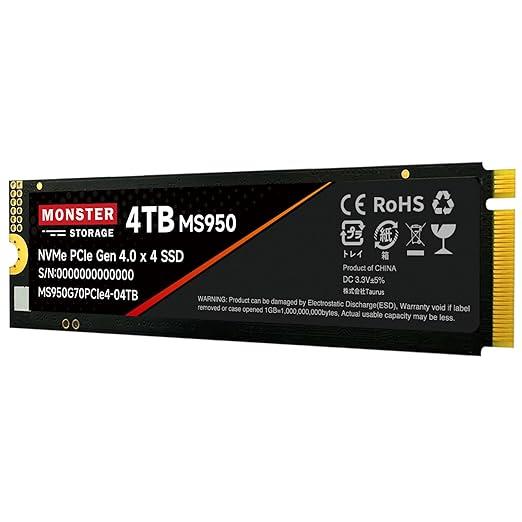 Monster 4TB PCIE GEN4 SSD PS5対応 Monster Storage SSD 4TB NVMe PCIe Gen4×4 PS5確認済み R:7,100