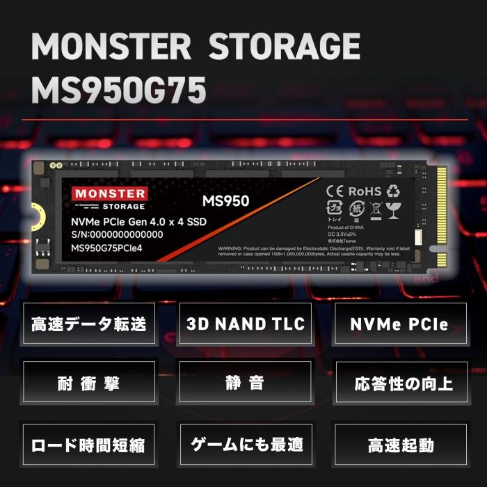 内蔵型SSD NVNe SSD 1TB Monster Storage Monster Storage 1TB NVMe SSD PCIe Gen 4×4 R:7,400