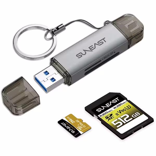 週末セール SUNEAST SD＆MicroSD UHS-I デュアルスロート カードリーダー USB3.2 Gen1 Type-C/Type-A キーホルダー付き 最大転送速度170MB/s コンパクト 小型｜monster-storage｜02