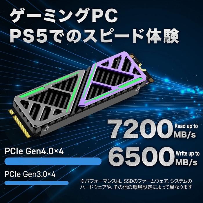 SUNEAST 4TB NVMe SSD PCIe Gen 4.0×4 ヒートシンク搭載 DRAM搭載 最大読込: 7,200MB/s PS5