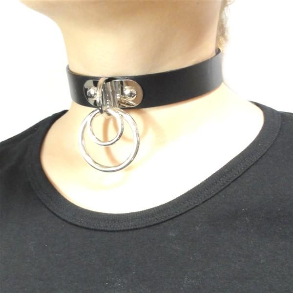 ダブルシドリング(Dリング×2リング)レザーチョーカー 19mm幅ブラック