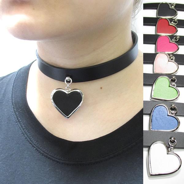 黒☆ハンドメイドのチョーカー＆バックチャーム Hart（ハート） 全7色 レザーゴシックパンクチョーカー カラフルハート