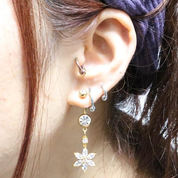 ボディピアス 14G ゴールドカラーフラワージュエルチャーム バナナ