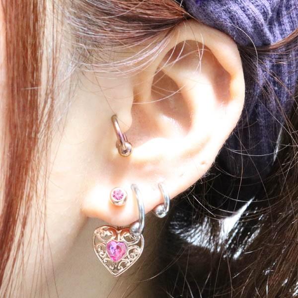 ボディピアス 14G ハートモチーフ ピンクゴールド ジュエル バナナ