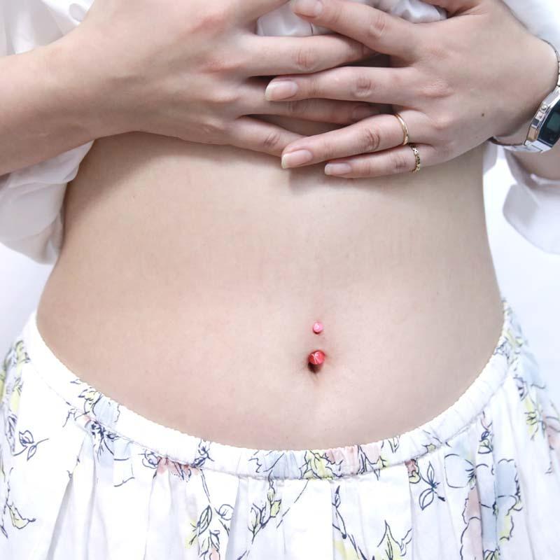 へそピアス 14G アクリルカラフルマーブルボール バナナバーベル BP