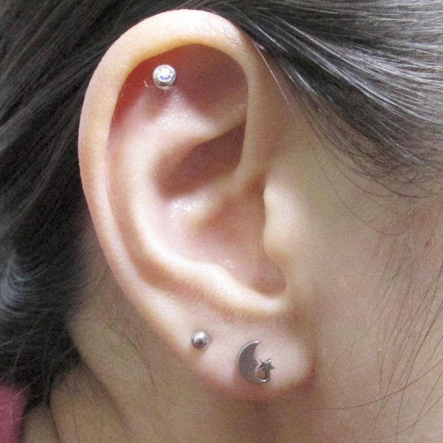 ボディピアス シルバーカラー月と星フェイクプラグ 16G(1.2mm) BP-FP26