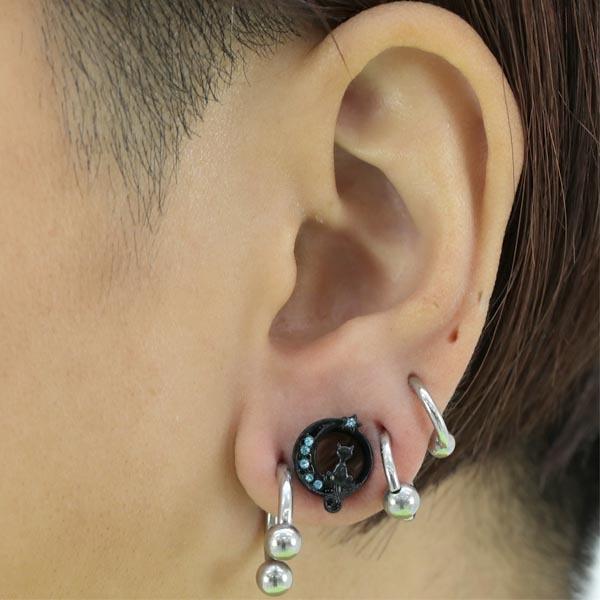 ボディピアス 2g 0g 00g 月と黒猫の ブラック ダブルフレア アイレット Bpdf 43 ボディーピアス Bpdf 43 Monster Kids Store ボディピアス 通販 Yahoo ショッピング