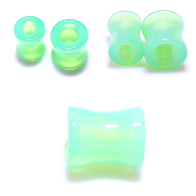 ボディピアス 0G 00G グリーン オパライトグラス ダブルフレア