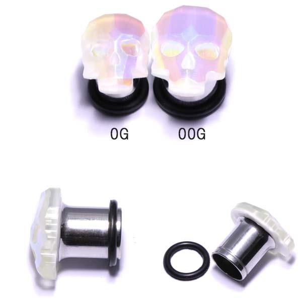 追加★おにもも★JeanPaulGAULTIERブラック×ブラックピアス ボディピアス 0G 00G オーロラカラースカルフェイス プラグ BPPL