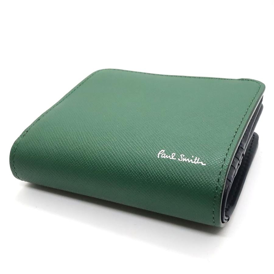 ポールスミス 2つ折り財布 ブライトストライププラー ジップ 緑 グリーン