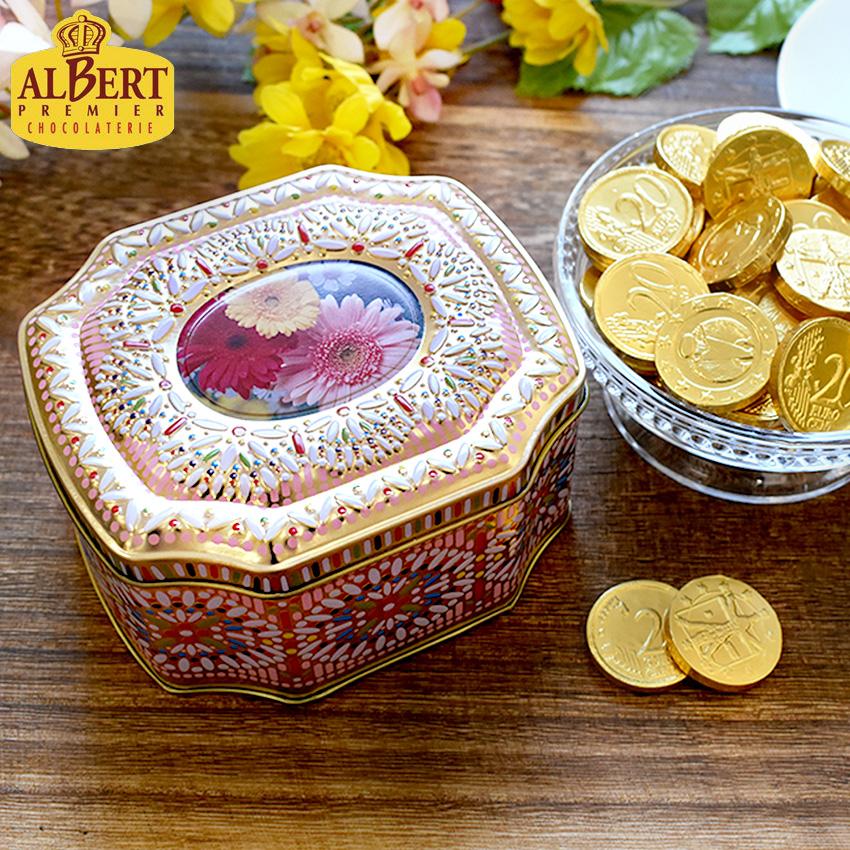 アルバート デイジー缶 チョコレート アルバートコイン エンボス缶
