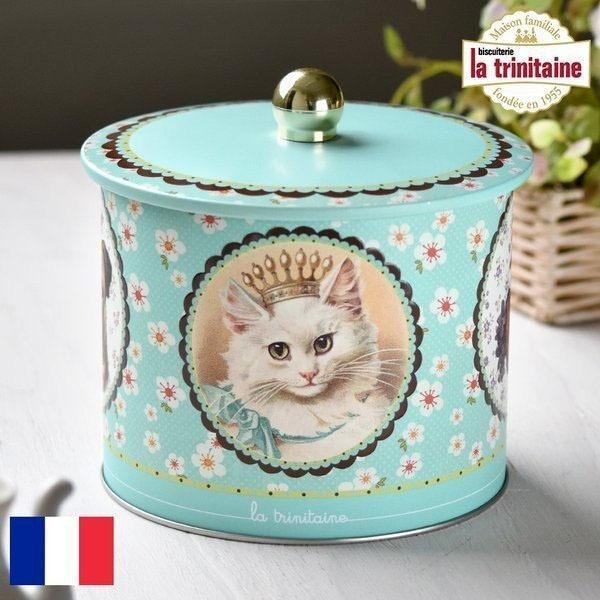 ラ・トリニテーヌ ネコ バレル缶 ラウンド クッキー缶 ティン缶入り