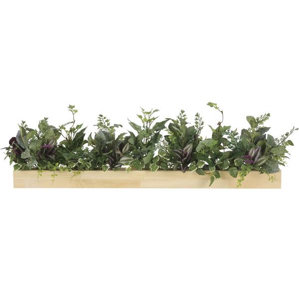 フェイクグリーン 人工観葉植物 インテリア 光触媒 観葉植物 ウッドボックスＤＸ （ボックスだけのサイズ：幅90cm、奥行6cm、高さ6cm）の画像