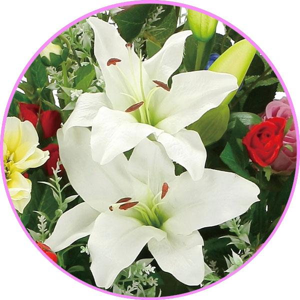 アートフラワー 造花 インテリア 光触媒 高級、ゆりのアレンジメント お祝いにも　トールキングスタンド1.4m（スチール製スタンド付）