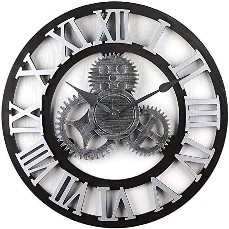 ワンピなど最旬ア アナログ 欧風 ウォールクロック 壁掛け アンティーク ローマ数字 壁掛け時計 シルバー 歯車 ウッド インテリア アメリカンクロック 木 その他インテリア雑貨 小物 Acte Paris Org