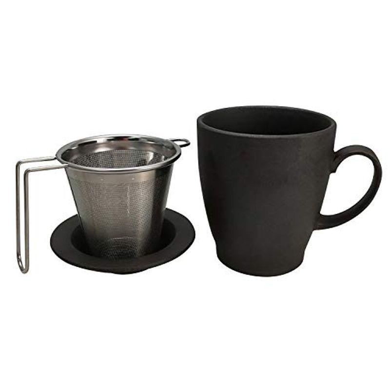 工場直送 波佐見焼 マグ Ss 茶こし トレー付 黒千段 残りわずか Turningheadskennel Com