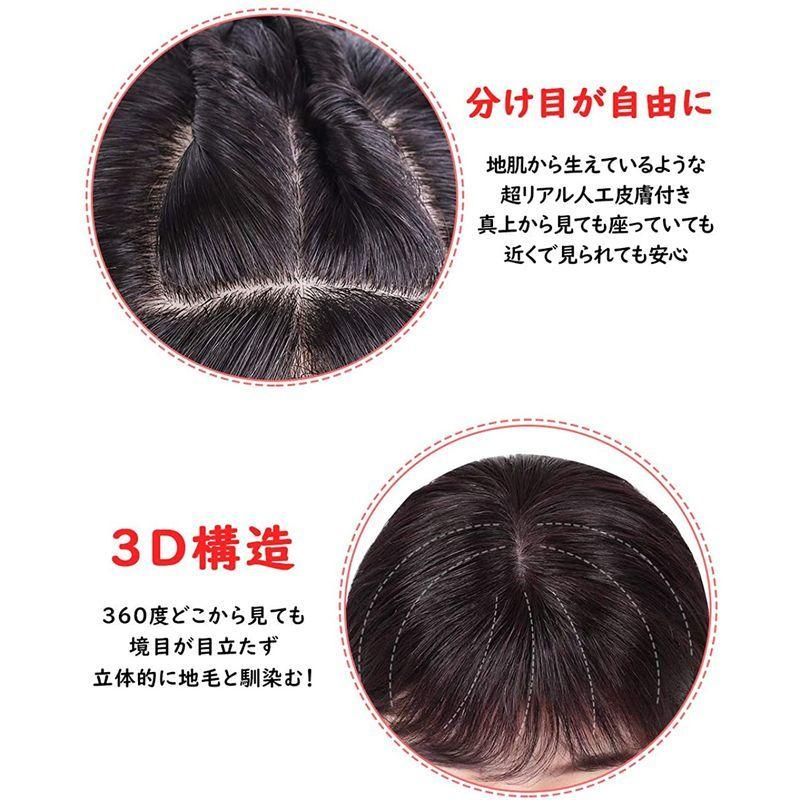 Hiye 前髪 年末のプロモーション 部分ウィッグ 分け目専用 人毛100 超リアル人工皮膚 シルクスキン 総手植え つむじ付き ウイッグ ボリュームアプ 白髪