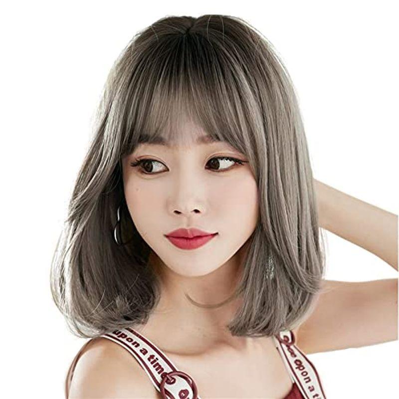 人気の Tuzhuウィッグ ミディアムセミロング 軽いエアリーバング 自然 鎖骨カール カツラ女性 女の子 髪 カツラ ふわふわういっぐ 小顔かつら