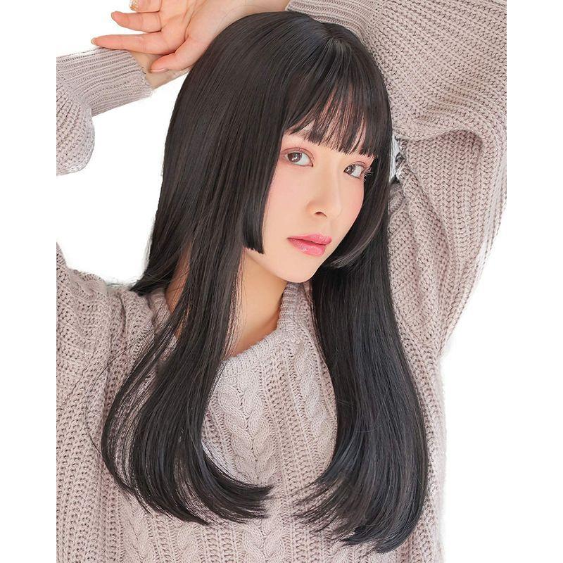 再再販 Aquadoll アクアドール ウィッグ ロング フルウィッグ 姫カット ぱっつん前髪 プリン グラデーション 黒髪 姫髪 和装 フリーサ