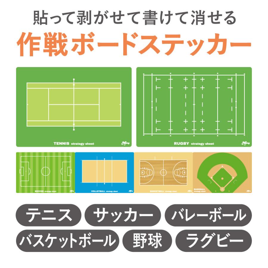 B5サイズ　作戦ボード　書けるステッカー　テニス　野球　サッカー　バレー　バスケ　ラグビー　黒マーカー付き | 