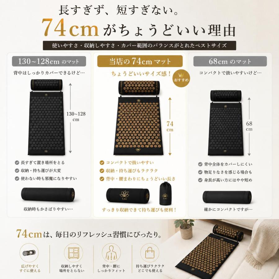 シャクティマット 指圧スパイクマット 枕 3点セット 74cm 血液循環ヨガ