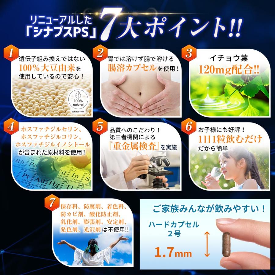 【管理栄養士推奨】 ホスファチジルセリン サプリ PS イチョウ葉 1日120mg シナプスPS ホスファチジルコリン 子供 大人 集中力 記憶力 遺伝子組換え不使用｜moon-sea｜05