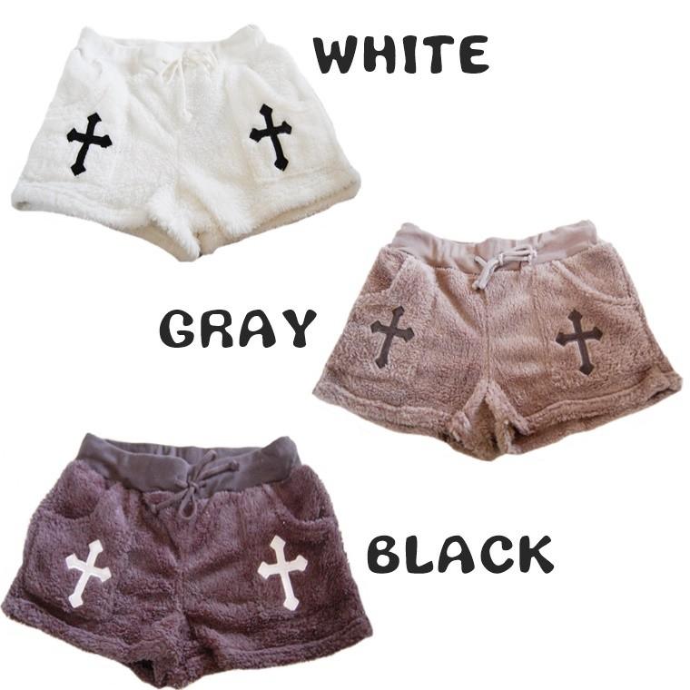 クロス刺繍ボアショートパンツ3色/ファー/ショーパン/レディース