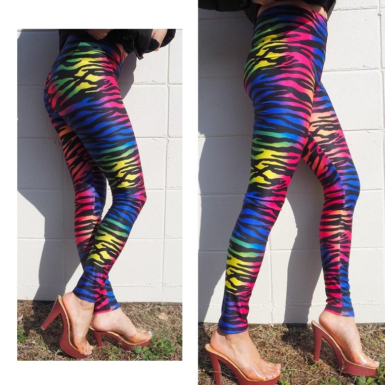カラフルゼブラ柄プリントレギンスパンツ1色/しまうま/アニマル/カラー/派手/個性/ダンス衣装/スパッツ/レギパン/タイツ/ボトム/ズボン/総柄/ダンサー |  | 01