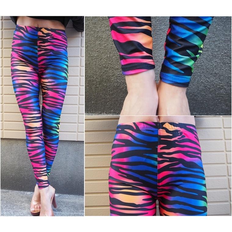 カラフルゼブラ柄プリントレギンスパンツ1色/しまうま/アニマル/カラー/派手/個性/ダンス衣装/スパッツ/レギパン/タイツ/ボトム/ズボン/総柄/ダンサー |  | 02