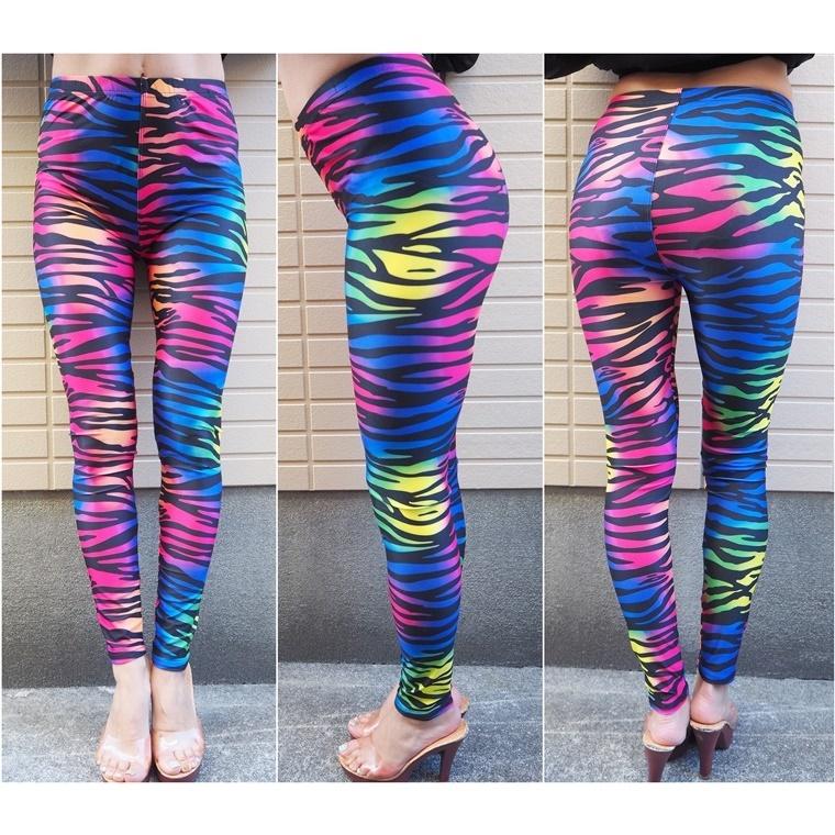 カラフルゼブラ柄プリントレギンスパンツ1色/しまうま/アニマル/カラー/派手/個性/ダンス衣装/スパッツ/レギパン/タイツ/ボトム/ズボン/総柄/ダンサー |  | 03