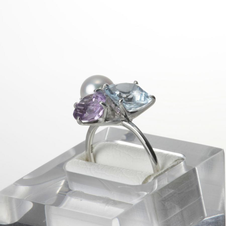[ムーンレーベル 公式] パール リング 指輪 Aurora リング K18WG レディース 18金 DES02040AUR-1000の画像