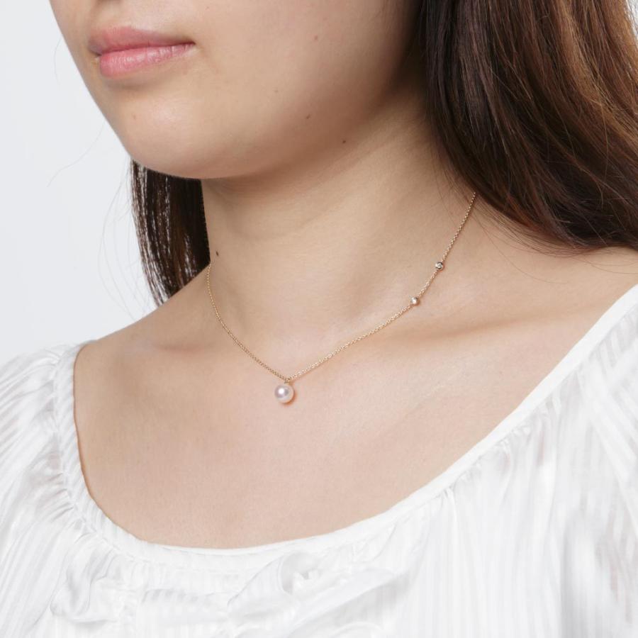 [ムーンレーベル 公式] ダイヤモンド ネックレス プチダイヤ ＆ パール ペンダント K18YG レディース 18金 DES04020SIM-100000の画像