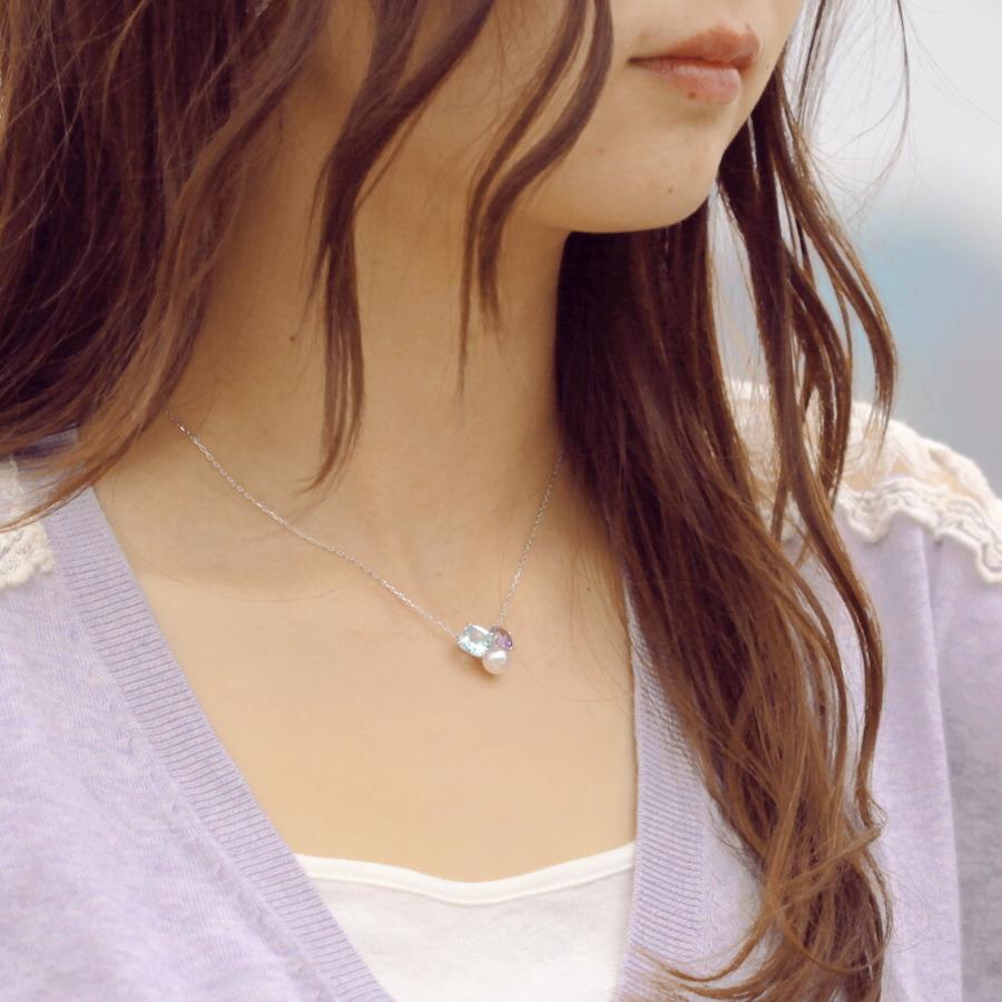 [ムーンレーベル 公式] パール ネックレス Aurora ペンダント K18WG レディース 18金 DES04040AUR-200000の画像