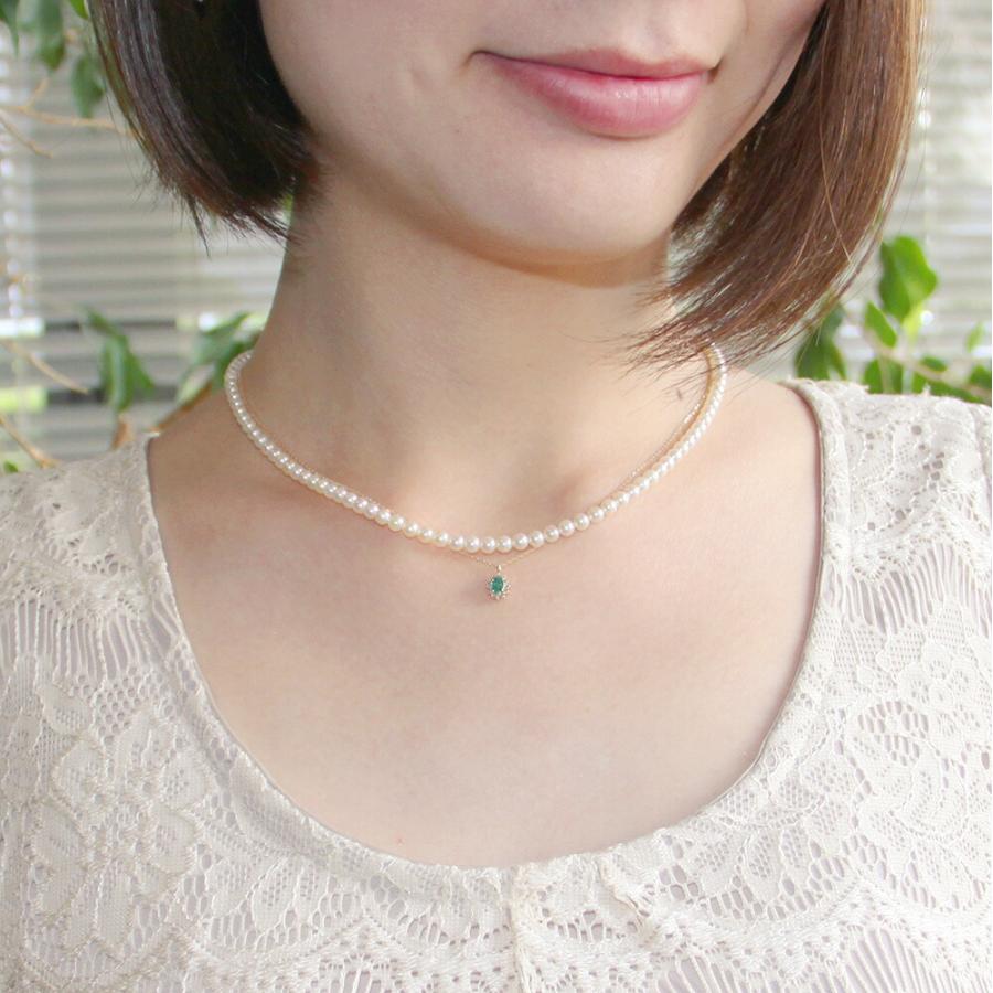 大粒真珠と3mmエメラルドのネックレス(K18) ムーンレーベル 公式 