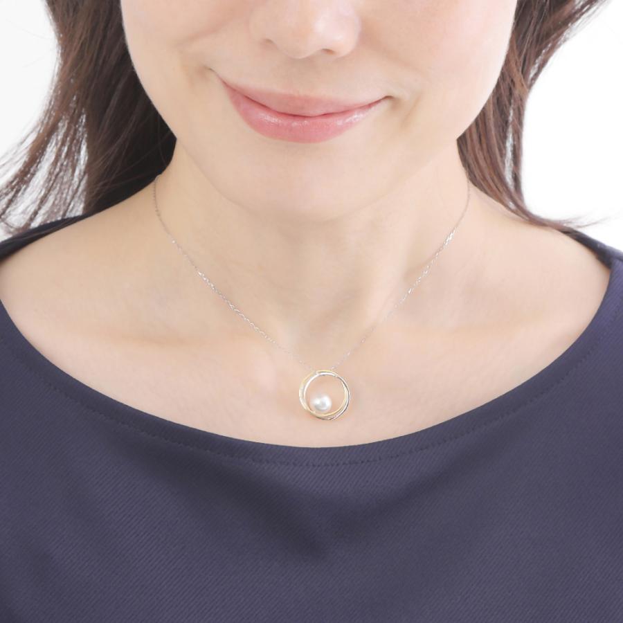 [ムーンレーベル 公式] パール ネックレス Double Ring パールペンダント PT/K18 レディース プラチナ 18金 DES0412DRING000000 ムーンレーベル Moon Labelの画像