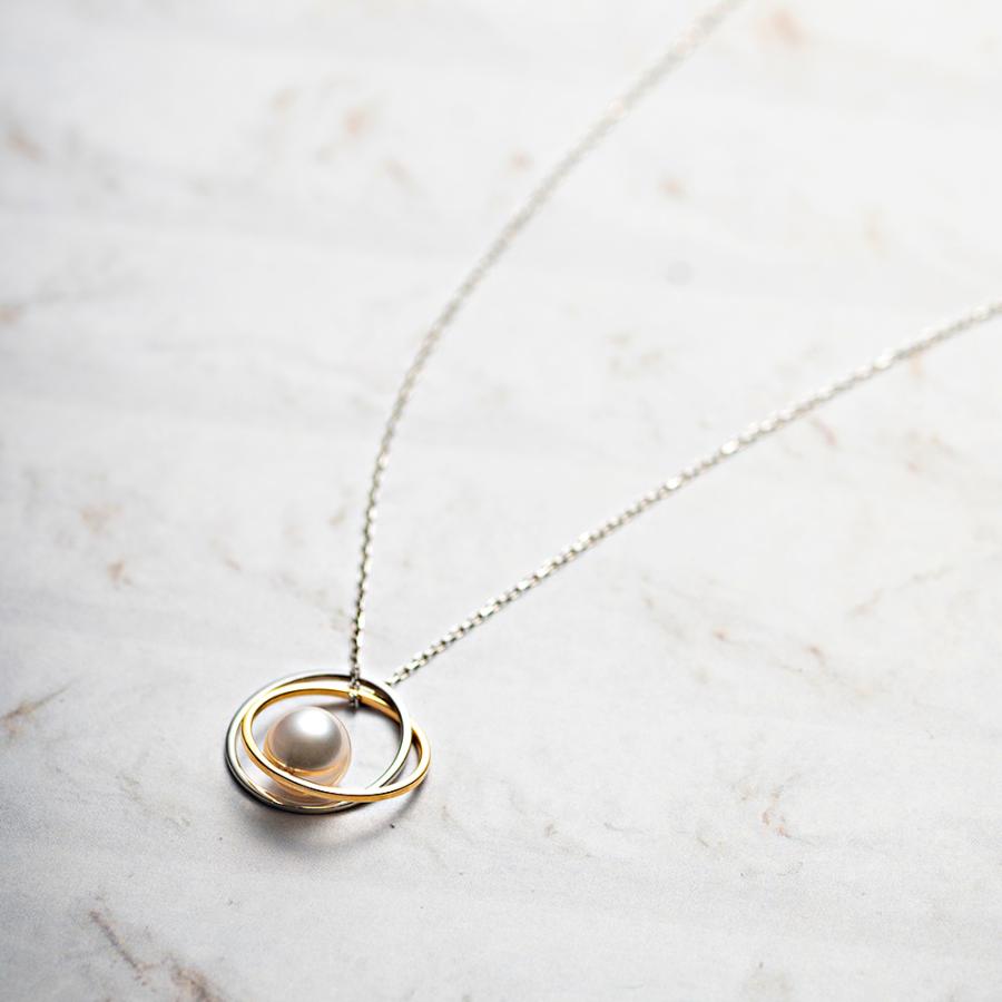 [ムーンレーベル 公式] パール ネックレス Double Ring パールペンダント PT/K18 レディース プラチナ 18金 DES0412DRING000000 ムーンレーベル Moon Labelの画像