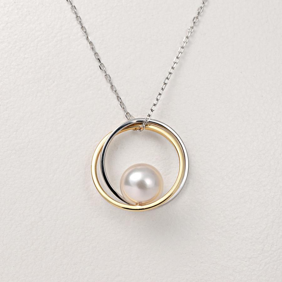 [ムーンレーベル 公式] パール ネックレス Double Ring パールペンダント PT/K18 レディース プラチナ 18金 DES0412DRING000000 ムーンレーベル Moon Labelの画像