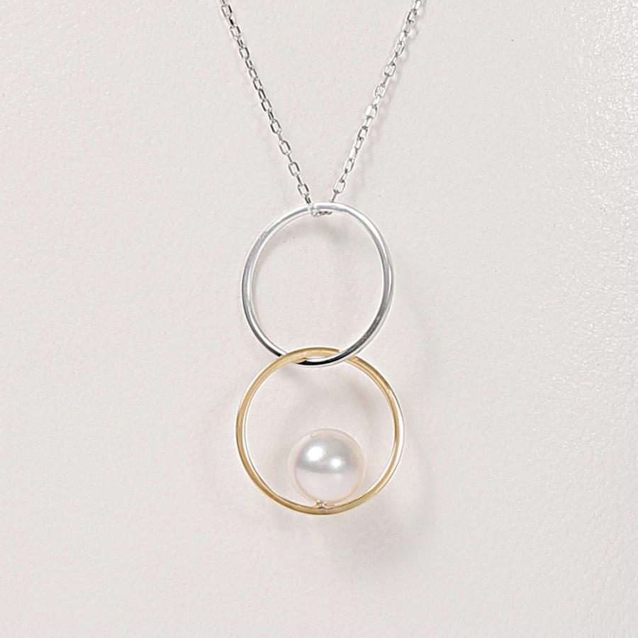 [ムーンレーベル 公式] パール ネックレス Double Ring パールペンダント PT/K18 レディース プラチナ 18金 DES0412DRING000000 ムーンレーベル Moon Labelの画像