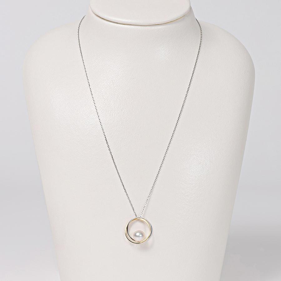 [ムーンレーベル 公式] パール ネックレス Double Ring パールペンダント PT/K18 レディース プラチナ 18金 DES0412DRING000000 ムーンレーベル Moon Labelの画像