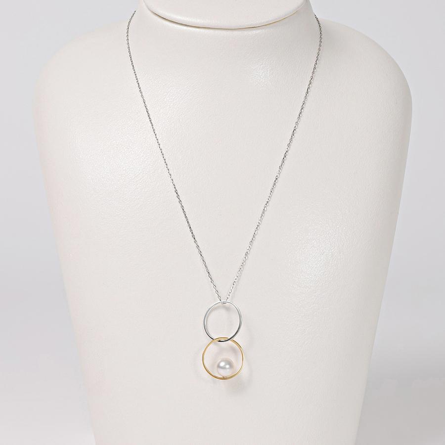[ムーンレーベル 公式] パール ネックレス Double Ring パールペンダント PT/K18 レディース プラチナ 18金 DES0412DRING000000 ムーンレーベル Moon Labelの画像