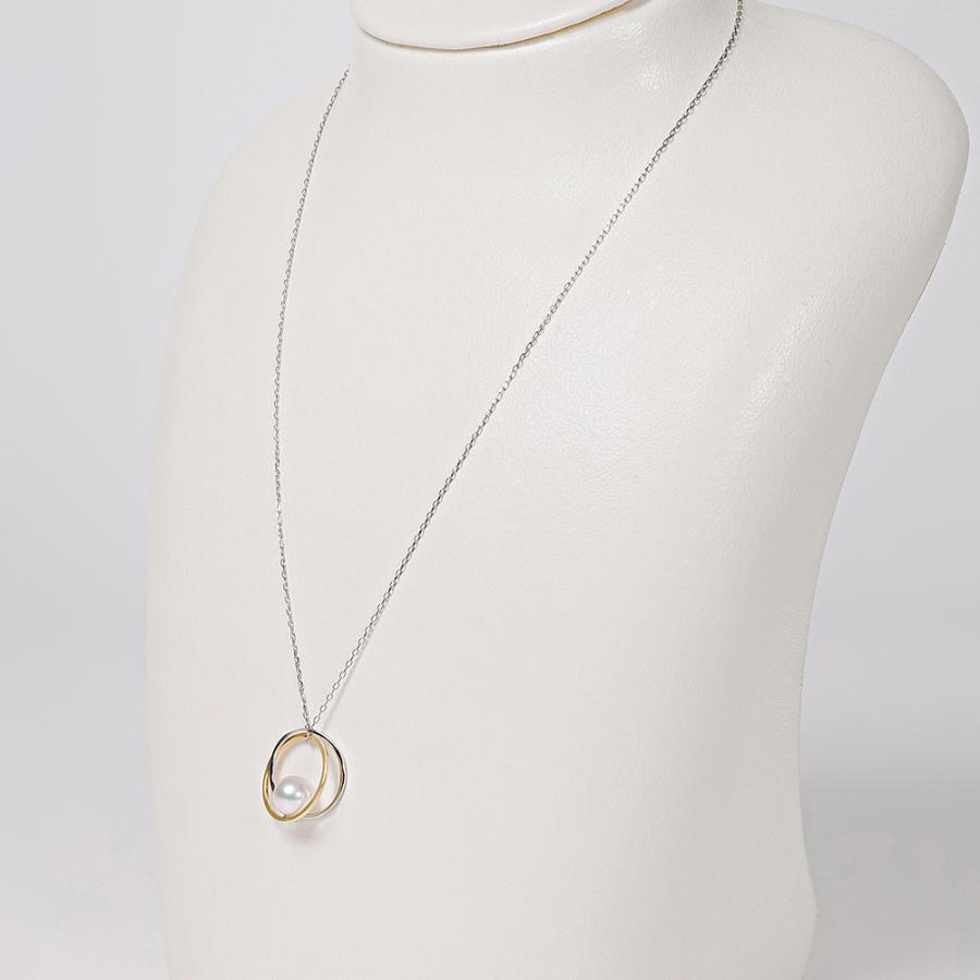 [ムーンレーベル 公式] パール ネックレス Double Ring パールペンダント PT/K18 レディース プラチナ 18金 DES0412DRING000000 ムーンレーベル Moon Labelの画像