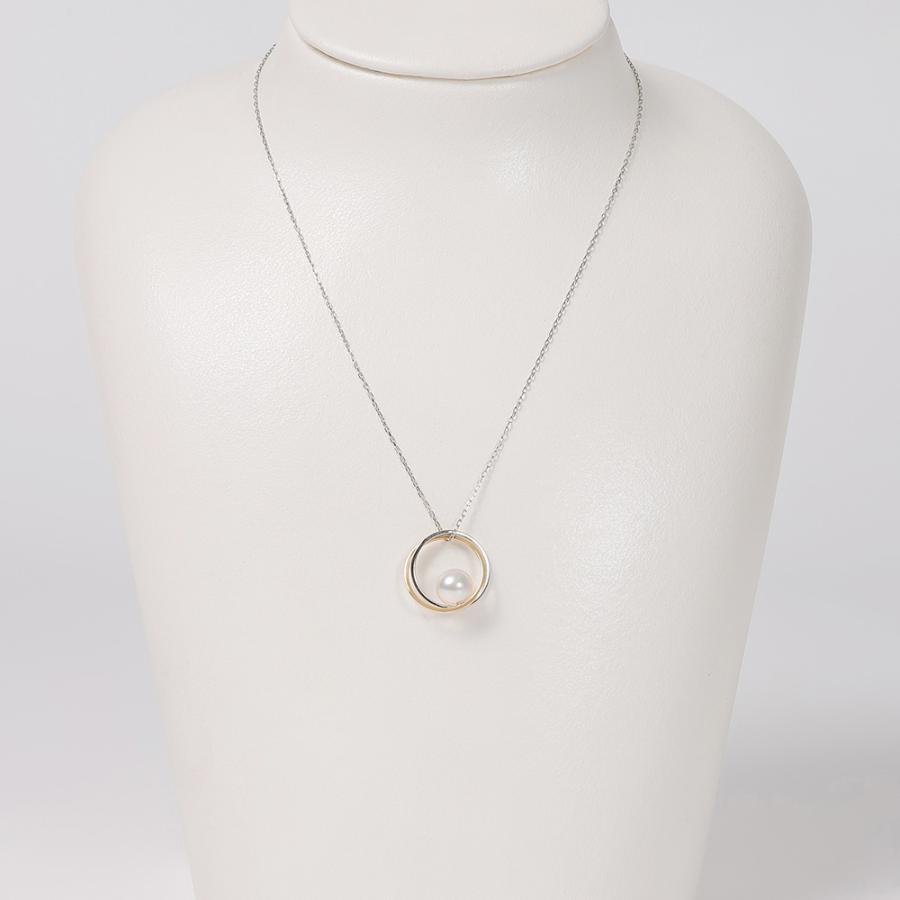 [ムーンレーベル 公式] パール ネックレス Double Ring パールペンダント PT/K18 レディース プラチナ 18金 DES0412DRING000000 ムーンレーベル Moon Labelの画像