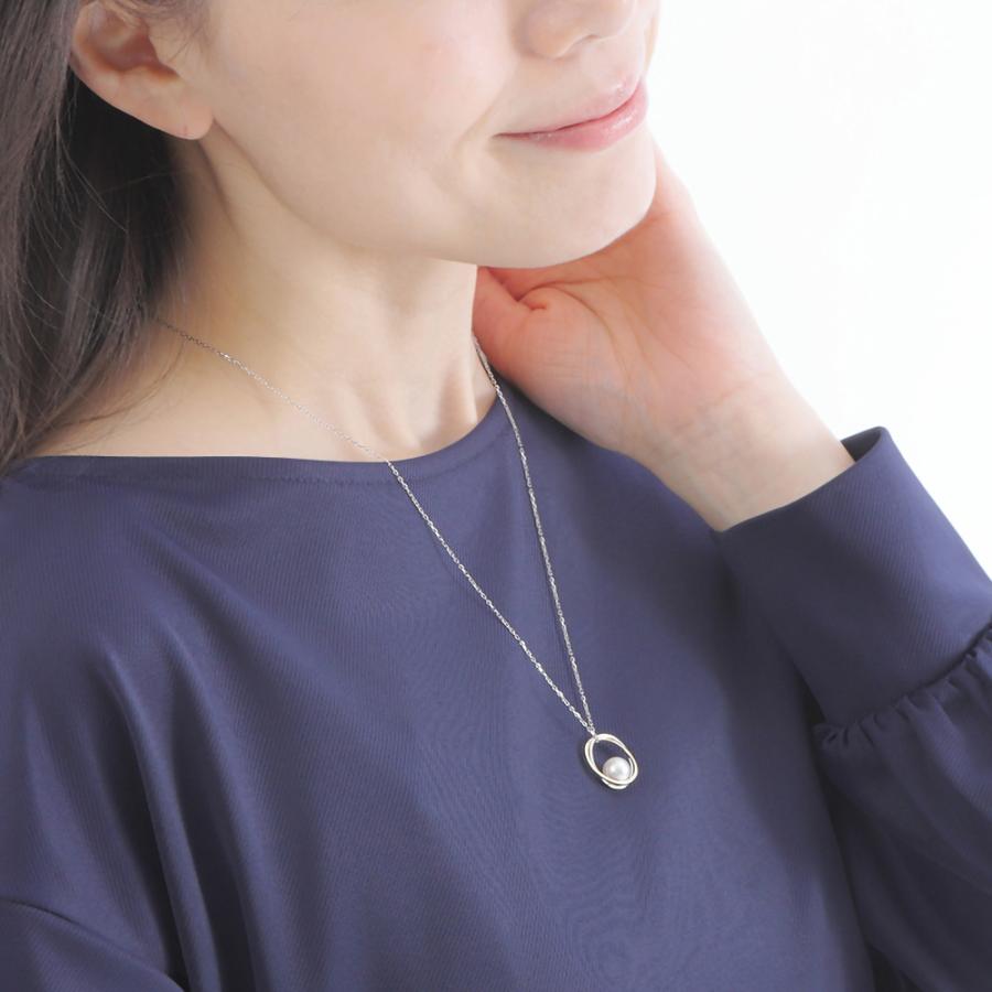 [ムーンレーベル 公式] パール ネックレス Double Ring パールペンダント PT/K18 レディース プラチナ 18金 DES0412DRING000000 ムーンレーベル Moon Labelの画像