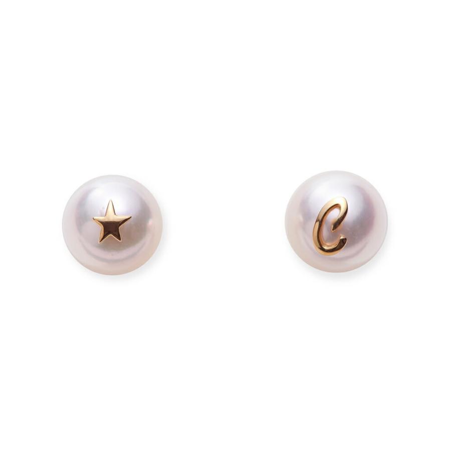 ムーンレーベル 公式] パール ピアス イニシャル C K18 レディース 18