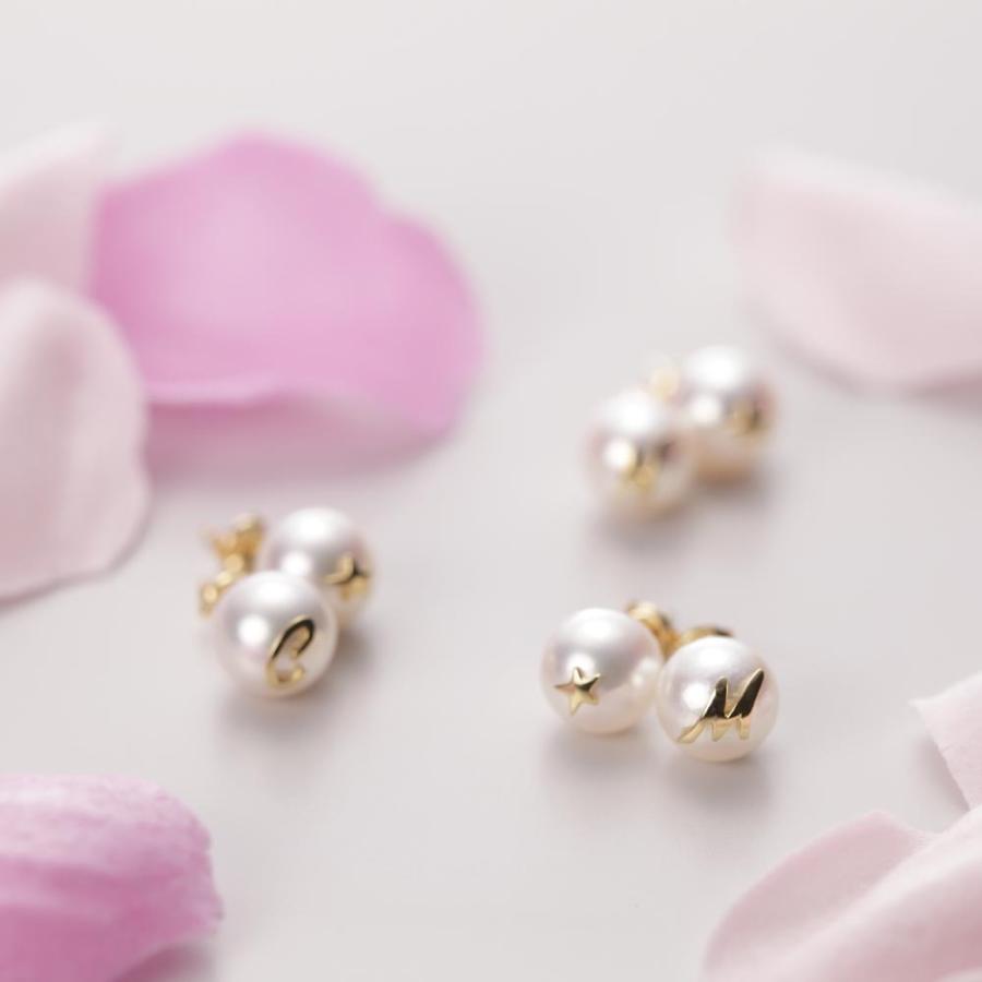 ムーンレーベル 公式] パール ピアス イニシャル Y K18 レディース 18