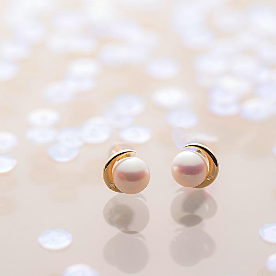 ムーンレーベル 公式] パール ダイヤモンド ピアス Crescent