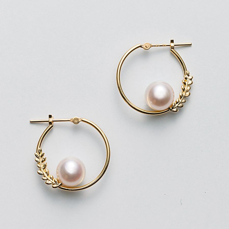 ムーンレーベル 公式] パール ピアス フープ Petit Leaf K18