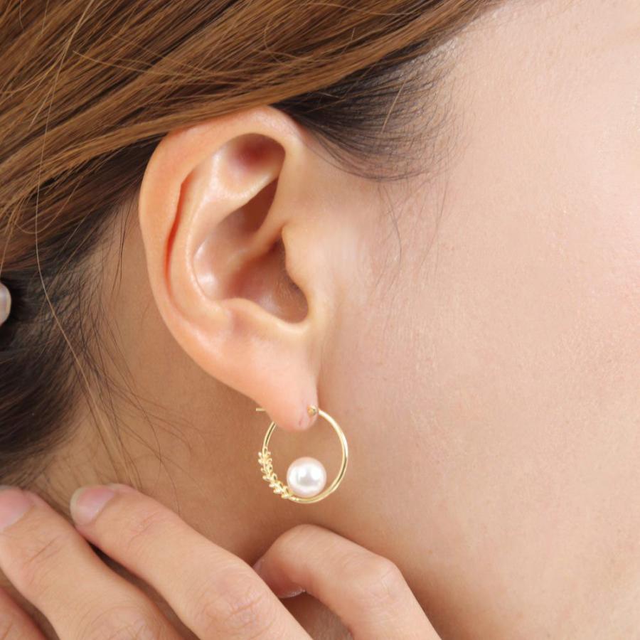 [ムーンレーベル 公式] パール ピアス フープ Petit Leaf パール ピアス K18 レディース 18金 DES0502PTILF000000の画像